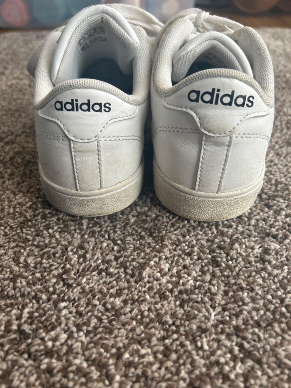 Kid’s Adidas Size 4 White Sneakers with Black Stripes water resistant coating - Picture 2 of 6